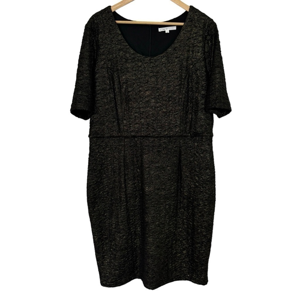 Cleo Half Sleeve Evening Gown Sz 18 Black Gold Fitted Sexy Dress Shimmer LBD